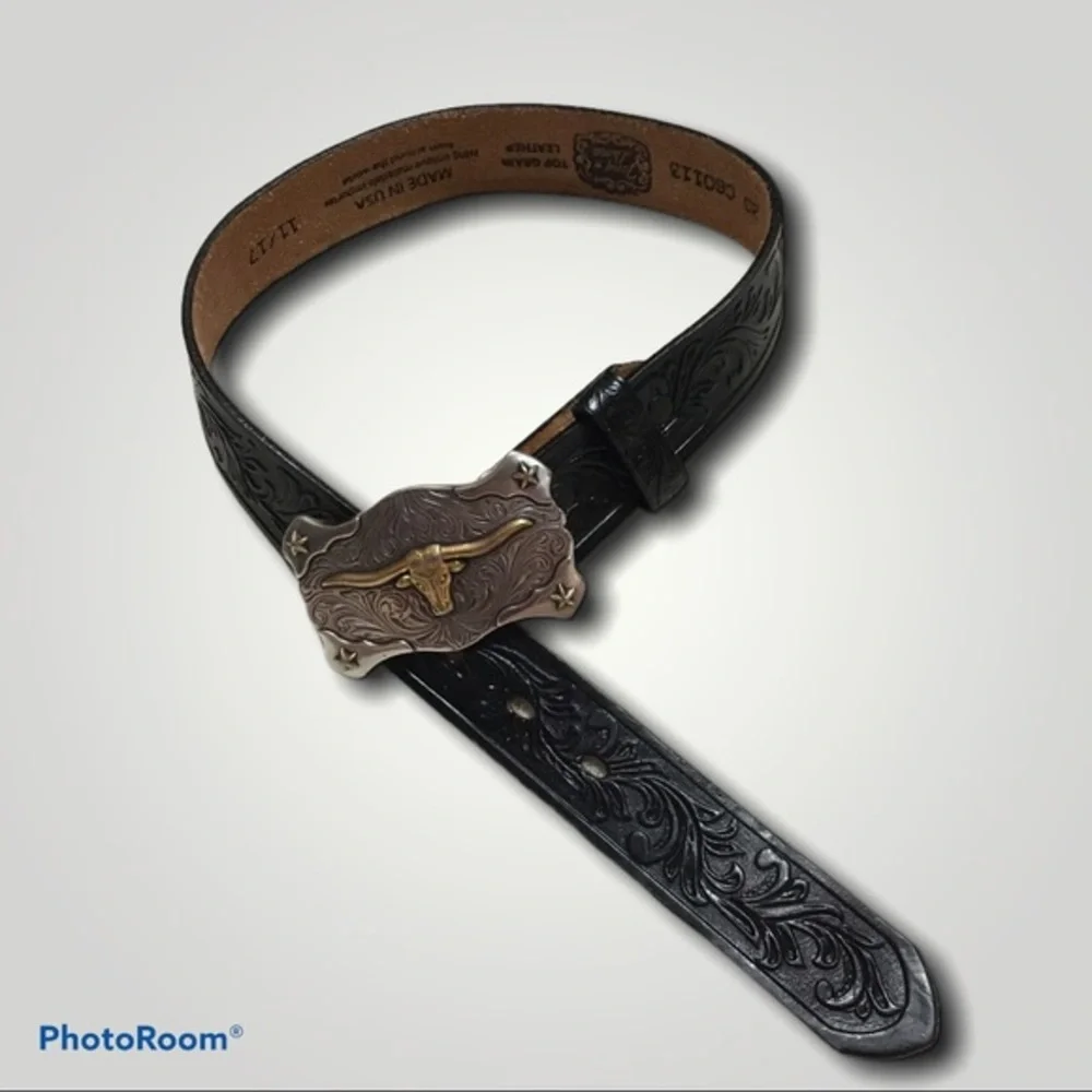 Tony Lama Kids Black Cowboy Buckle Belt Si…